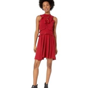 BB Dakota Women's Crazy in Love Bubble Crepe Ruffle Dress w/Lace Rouge (Red) 4